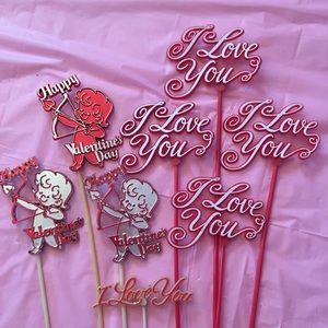 Vintage Happy  Valentine’s Day Florists Floral Arrangement Picks Lot of 8